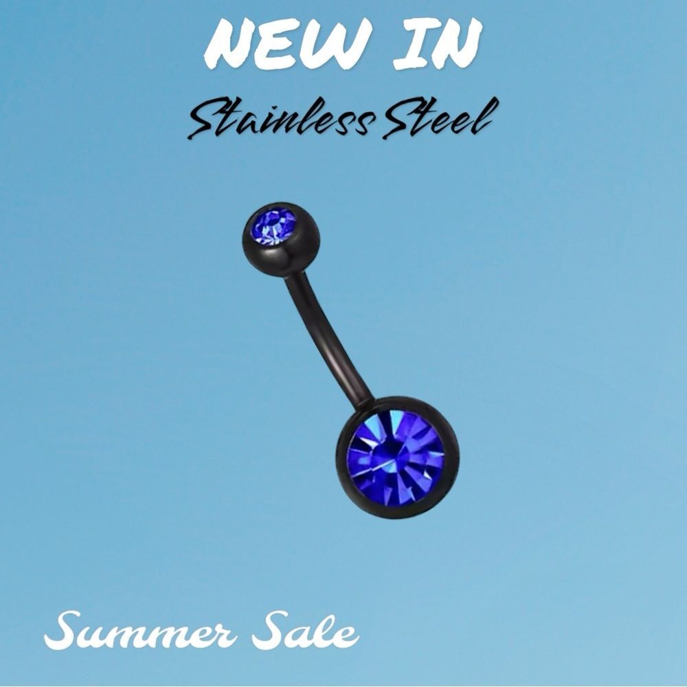 New Black Plated Stainless Steel 316L Blue Belly Button Ring Jewelry
